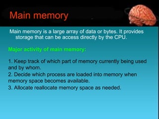 Presentation on memory | PPT | Data Storage and Warehousing | Computing