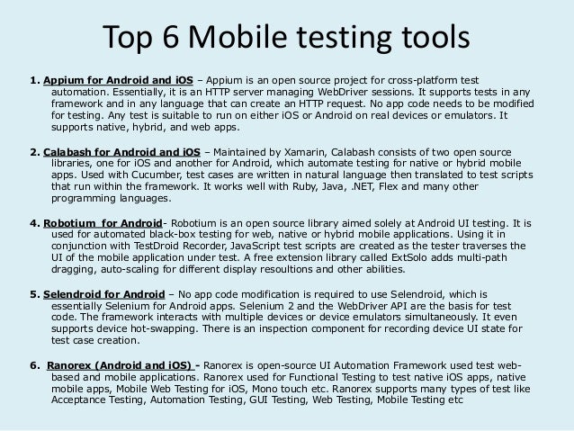 mobile app test tools
