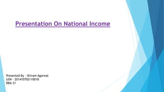 Presentation On National Income
Presented By – Shivam Agarwal
USN – 201410702110018
BBA-31
 