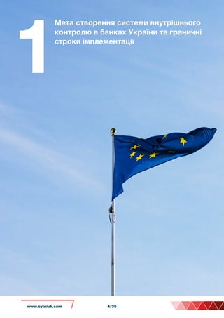 1
Мета створення системи внутрішнього
контролю в банках України та граничні
строки імплементації
www.sytniuk.com 4/35
 