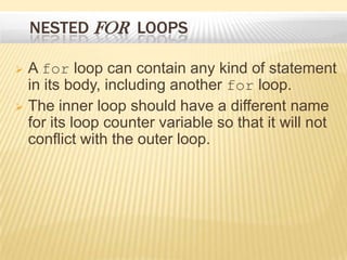 Presentation on nesting of loops | PPTX | Programming Languages | Computing