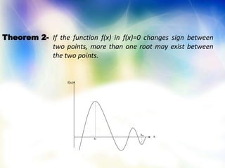 Theorem 2- If the function f(x) in f(x)=0 changes sign between
two points, more than one root may exist between
the two points.
x
f(x)
xu
x
 