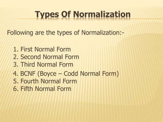 Presentation on Normalization.pptx | Databases | Computer Software and ...