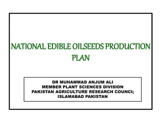 NATIONAL EDIBLE OILSEEDS PRODUCTION
PLAN
DR MUHAMMAD ANJUM ALI
MEMBER PLANT SCIENCES DIVISION
PAKISTAN AGRICULTURE RESEARCH COUNCI;
ISLAMABAD PAKISTAN
 