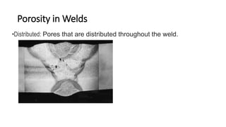 Porosity in Welds
•Distributed: Pores that are distributed throughout the weld.
 