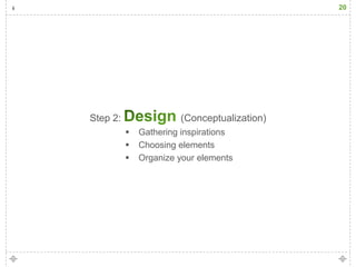 20




Step 2:                (Conceptualization)
             Gathering inspirations
             Choosing elements
             Organize your elements
 