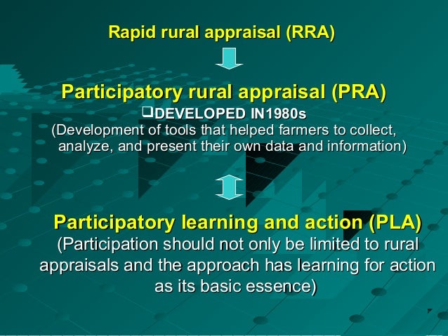application of participatory rural appraisal pra Participatory approach in integrated watershed management ruger winnegge friedelhausen 2, 35457 lollar participatory rural appraisal (pra) is a process of understanding people participatory planning and management of their natural resources. application of participatory rural appraisal pra Participatory approach in integrated watershed management ruger winnegge friedelhausen 2, 35457 lollar participatory rural appraisal (pra) is a process of understanding people participatory planning and management of their natural resources.