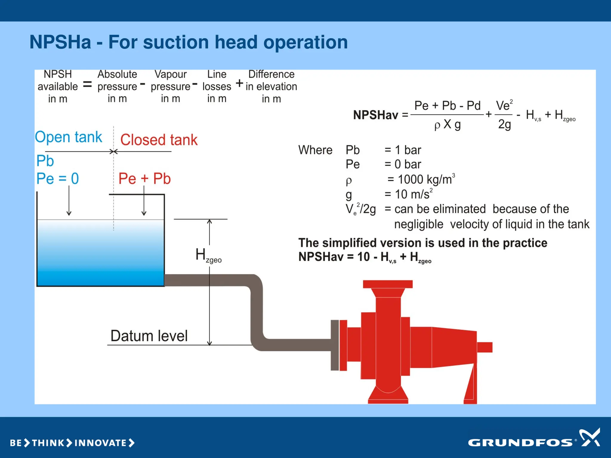 NPSHa - For suction head operation
 