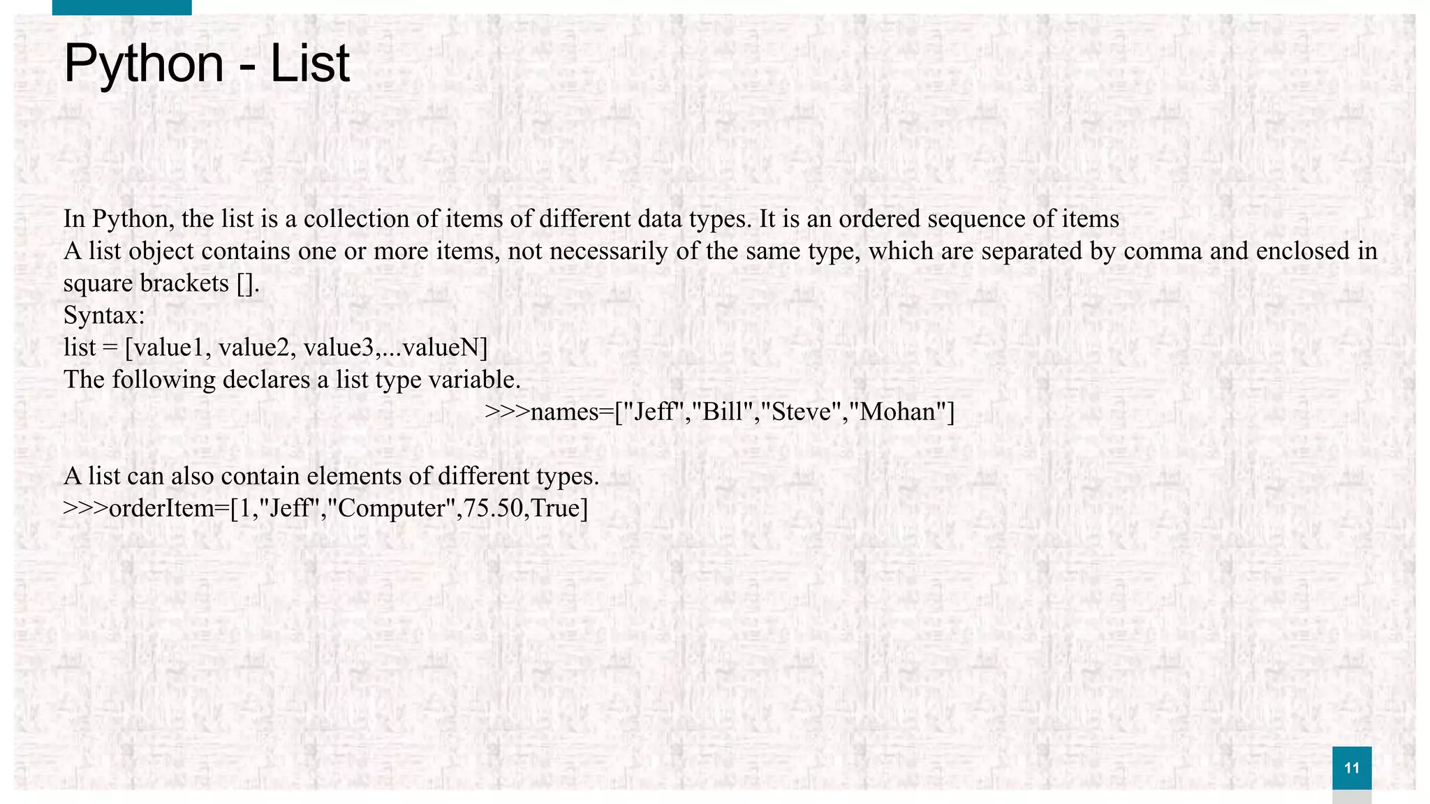 Presentation on python data type | PPTX