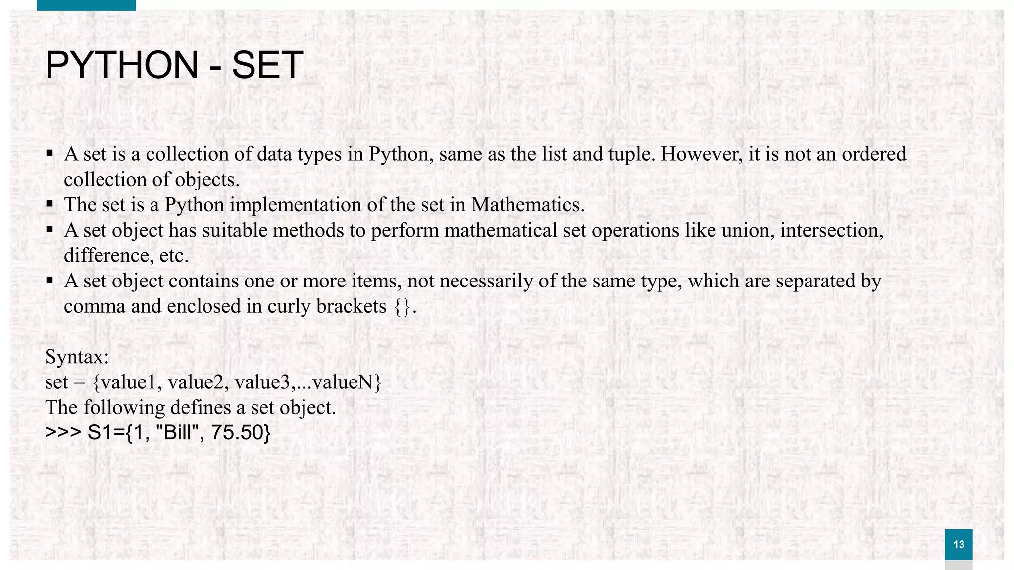 Presentation on python data type | PPT