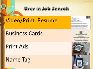 Zachary Moore

Video/Print Resume
Business Cards
Print Ads
Name Tag

 
