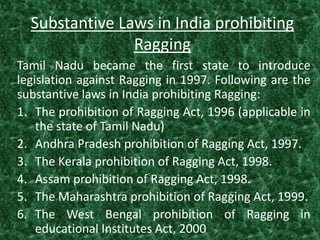Laws Against Ragging Presentation on Ragging - A menace (1).ppt