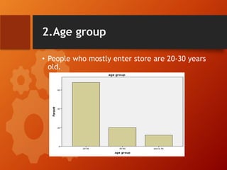 2.Age group
• People who mostly enter store are 20-30 years
old.
 