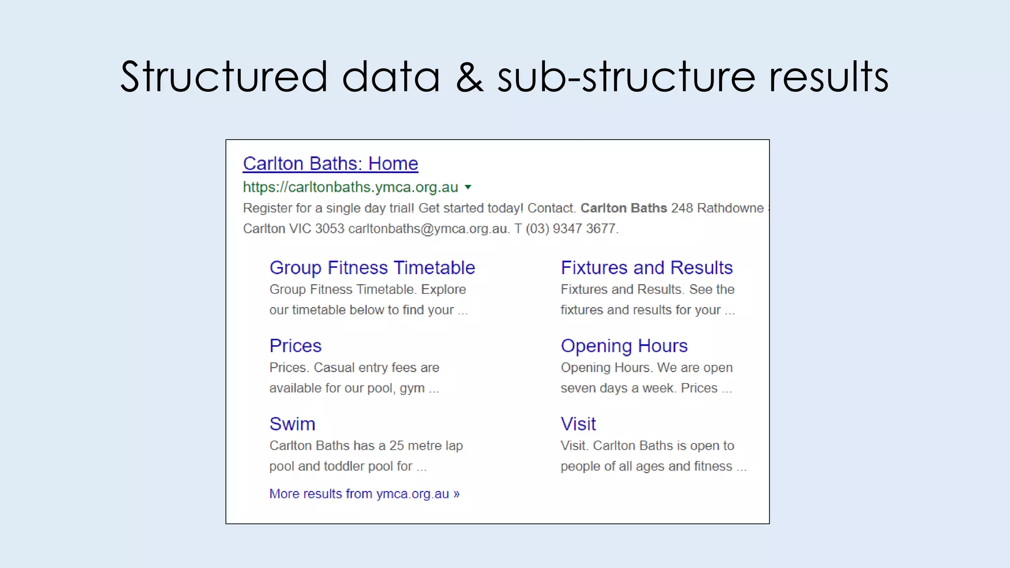 Structured data & sub-structure results
 