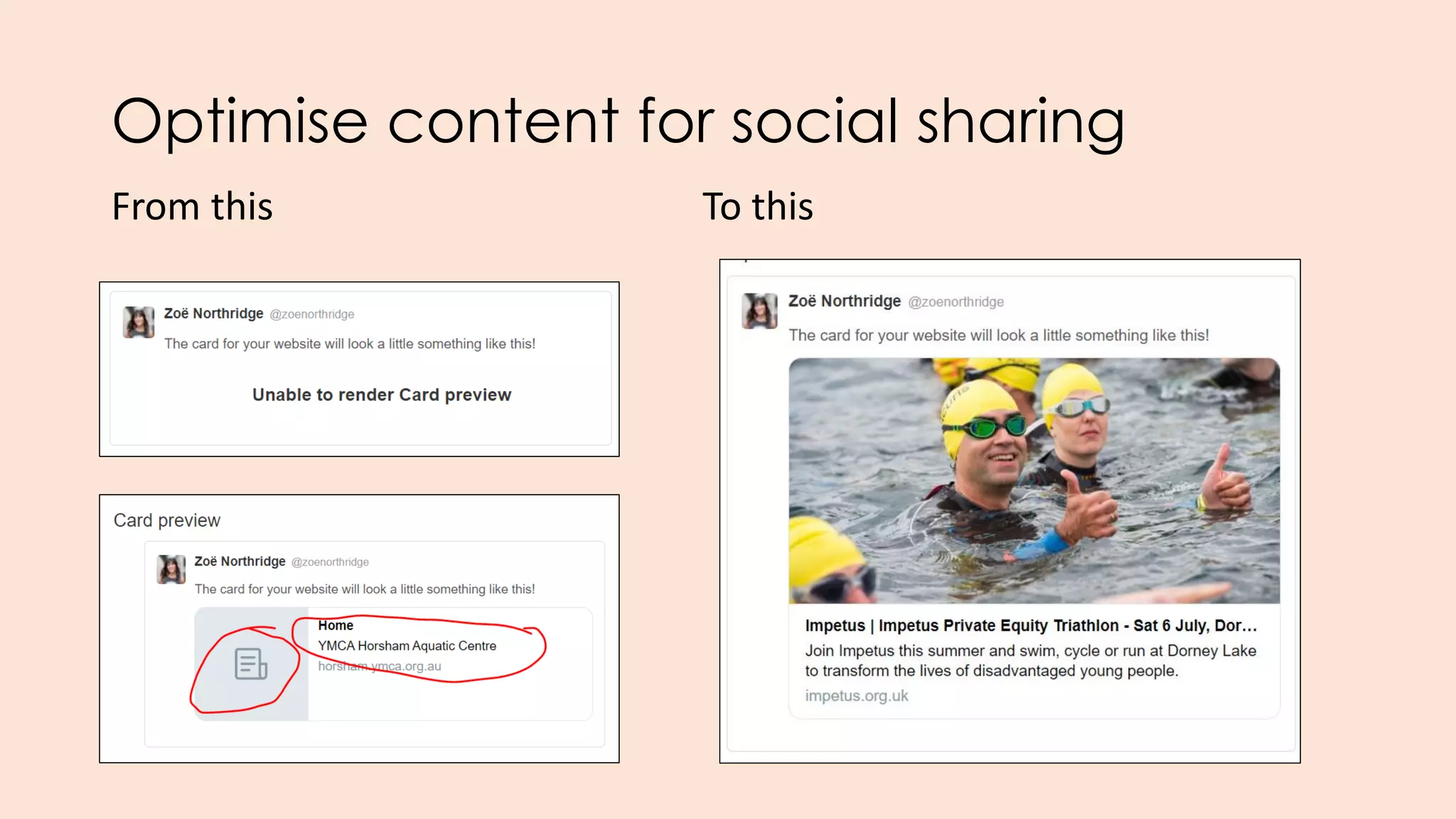 Optimise content for social sharing
From this To this
 