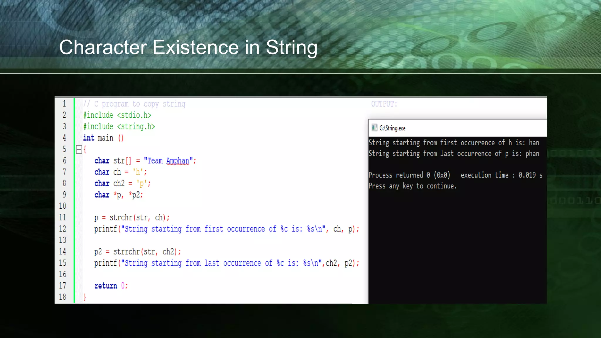 Character Existence in String
 