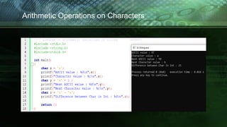 Arithmetic Operations on Characters
 