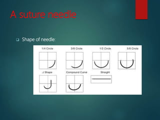 A suture needle
 Shape of needle:
 