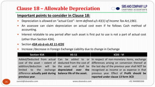 26
Clause 18 – Allowable Depreciation
Important points to consider in Clause 18:
 Depreciation is allowed on “actual Cost...
