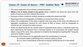 60
Clause 29- Issues of shares > FMV- Auditor Role
 This clause applicable only to Private Limited Companies.
 Obtain a ...