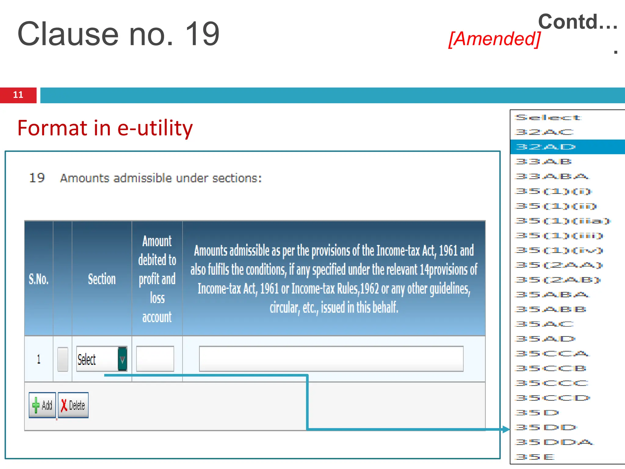 11
Clause no. 19 [Amended]
Format in e-utility
Contd…
.
 