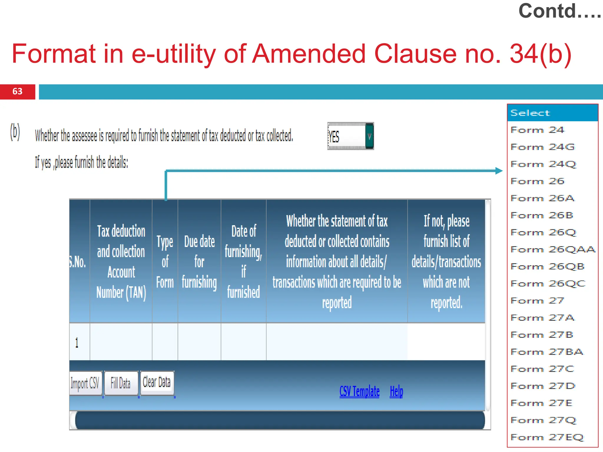 Format in e-utility of Amended Clause no. 34(b)
63
Contd….
 