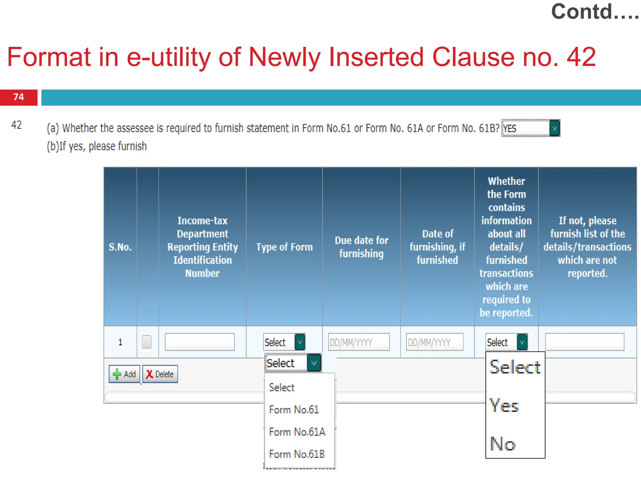 Format in e-utility of Newly Inserted Clause no. 42
74
Contd….
 