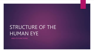 STRUCTURE OF THE
HUMAN EYE
AND ITS FUNCTIONS
 