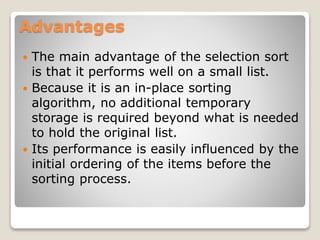 Presentation on the topic selection sort | PPTX