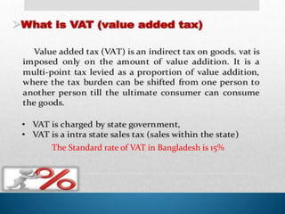 The Standard rate of VAT in Bangladesh is 15%
 