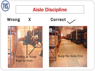 Aisle Discipline Wrong  X Correct Keep the Aisle Free Trolley & Scrap  Kept in Aisle 