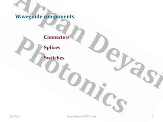 Connectors
Splices
Switches
Waveguide components
2/3/2021 2
Arpan Deyasi, RCCIIT, India
 