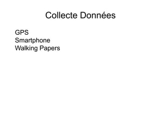 Collecte Données
GPS
Smartphone
Walking Papers