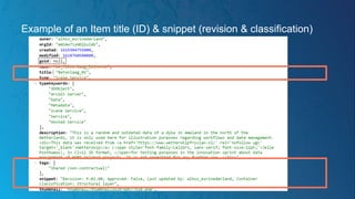 Example of an Item title (ID) & snippet (revision & classification)
 