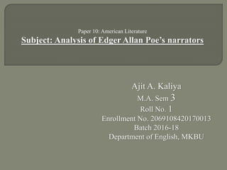 Ajit A. Kaliya
M.A. Sem 3
Roll No. 1
Enrollment No. 2069108420170013
Batch 2016-18
Department of English, MKBU
Paper 10: A...