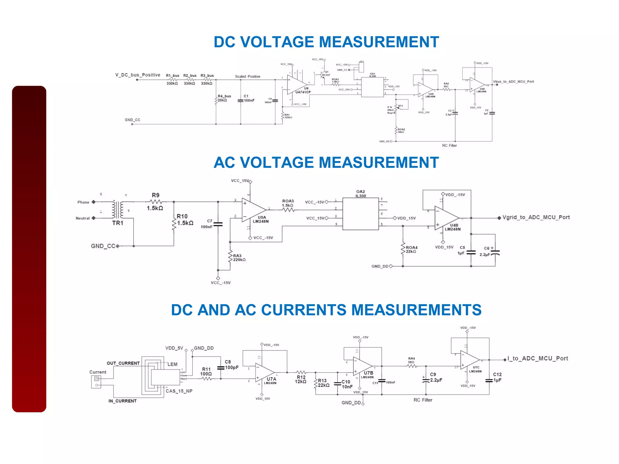 DC VOLTAGE MEASUREMENT
AC VOLTAGE MEASUREMENT
DC AND AC CURRENTS MEASUREMENTS
 