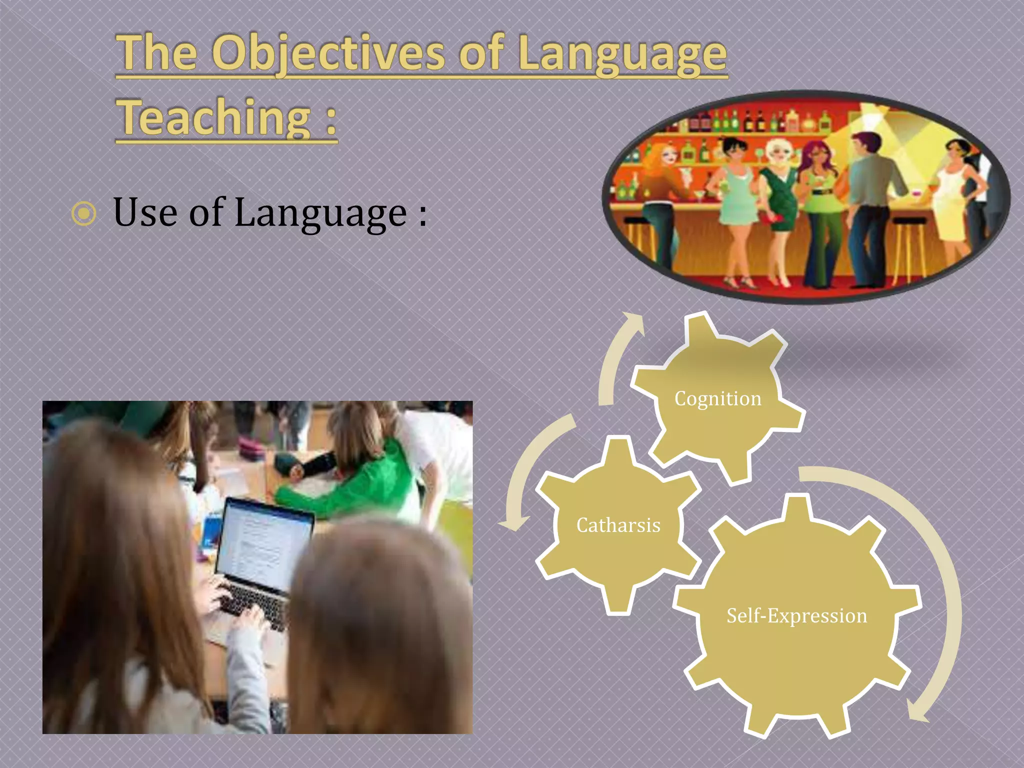  Use of Language :
Self-Expression
Catharsis
Cognition
 