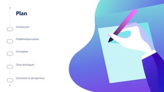 Plan
Introduction
Problématique posée
Choix techniques
Conclusion et perspectives
Conception
2
 