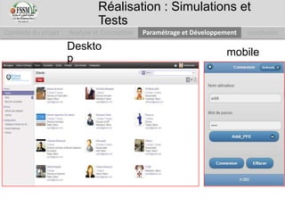 mobile
Deskto
p
Contexte du projet Analyse et Conception Paramétrage et Développement conclusion
Réalisation : Simulations et
Tests
 