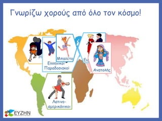 Γνωρίζω χορούς από όλο τον κόσμο!
Hip-Hop
RNB
Λατινο-
αμερικάνικοι
Ευρωπαϊκοί
Ανατολής
Ελληνικοί
Παραδοσιακοί
Μπαλέτο
 