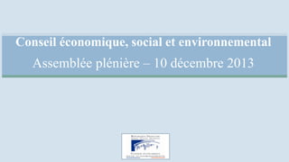 Conseil économique, social et environnemental

Assemblée plénière – 10 décembre 2013

 