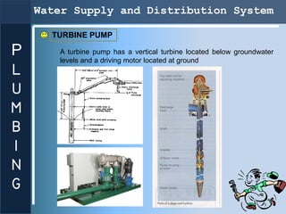 Water Supply and Distribution System

      TURBINE PUMP

P      A turbine pump has a vertical turbine located below groun...