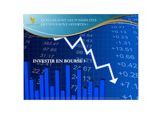 QUELLES SONT LES POSSIBILITES
   QUI VOUS SONT OFFERTES ?




INVESTIR EN BOURSE ?




   Document à USAGE INTERNE émis par Forever Living Products France 06/2012 – Toute modification ou détournement de ce support n’est pas autorisé et serait passible de poursuites.
 