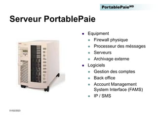 PortablePaieMD
01/02/2023
Serveur PortablePaie
 Equipment
 Firewall physique
 Processeur des méssages
 Serveurs
 Arch...