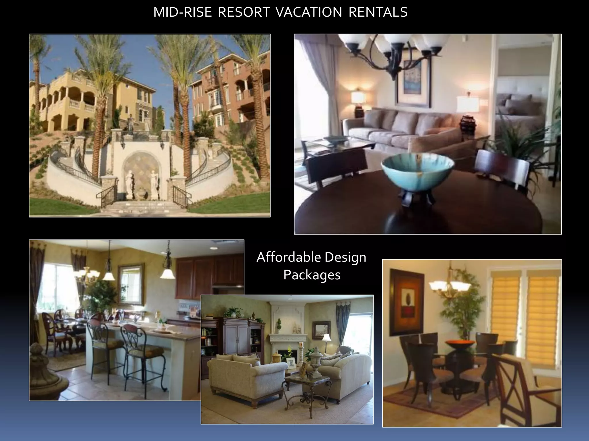 MID-RISE RESORT VACATION RENTALS




            Affordable Design
                Packages
 