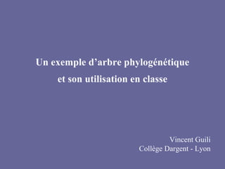 Un exemple d’arbre phylogénétique et son utilisation en classe Vincent Guili Collège Dargent - Lyon 