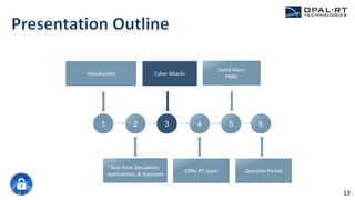 1 2 3 4 5
Introduction Cyber Attacks
OPAL-RT Users
David Manz
PNNL
4
Question Period
62
Real-Time Simulation,
Applications, & Solutions
13
 