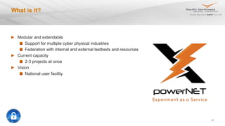 25
What is it?
Modular and extendable
Support for multiple cyber physical industries
Federation with internal and external testbeds and resources
Current capacity
2-3 projects at once
Vision
National user facility
 