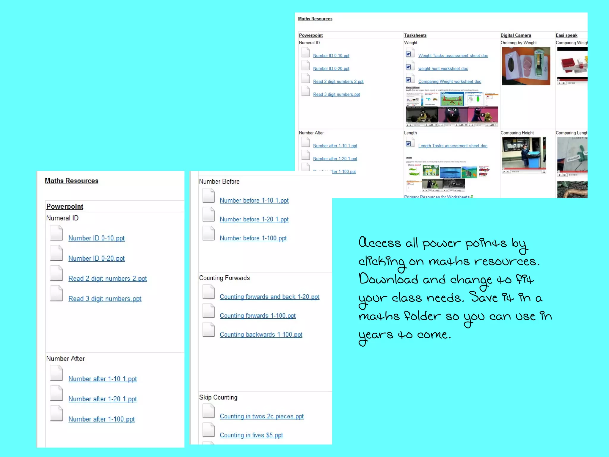 Access all power points by clicking on maths resources. Download and change to fit your class needs. Save it in a maths folder so you can use in years to come. 