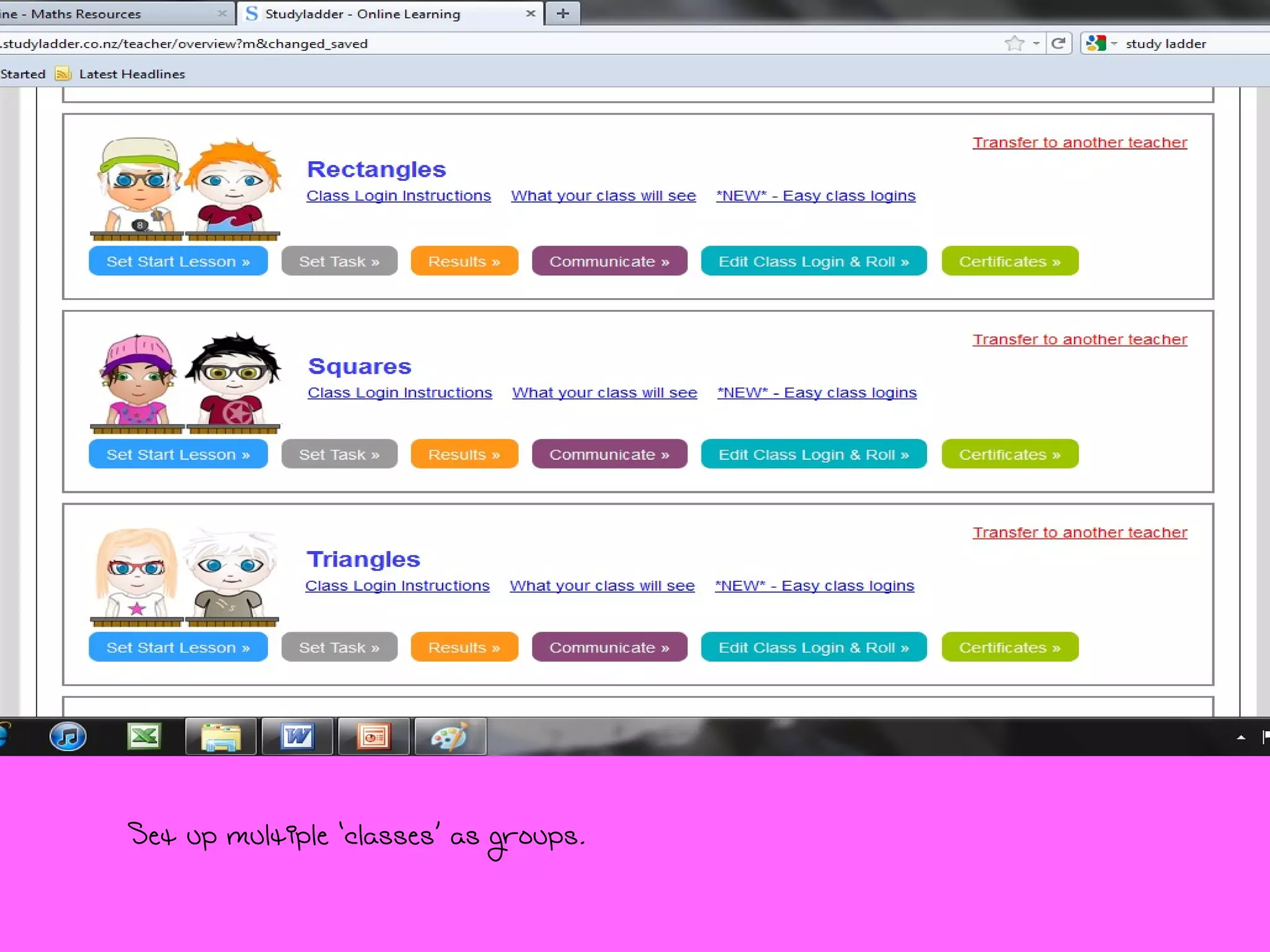 Set up multiple ‘classes’ as groups.  